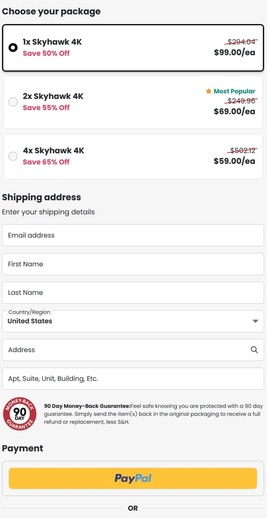 SkyHawk 4K Drone Price Chart USA Discount Packages