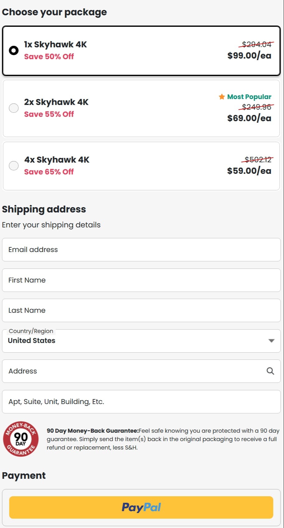 SkyHawk 4K Drone Price Chart Bundle Discount USA
